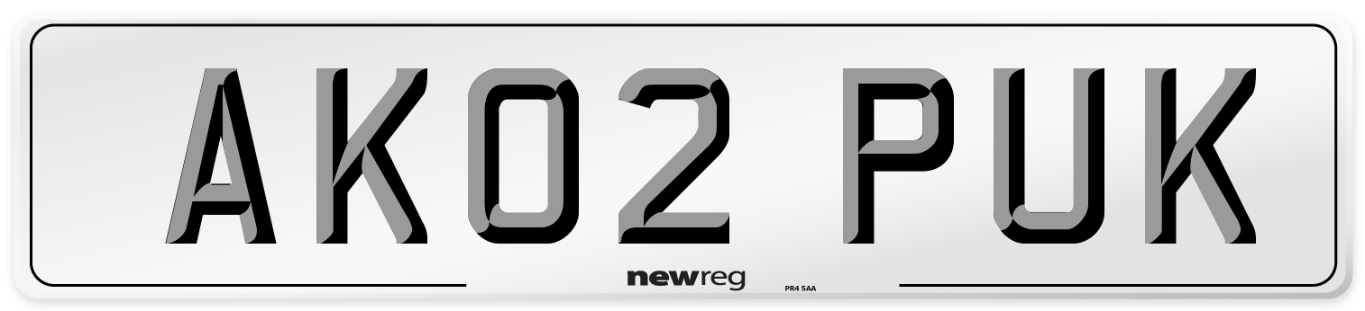 AK02 PUK Number Plate from New Reg